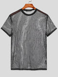 Mens Metallic Shimmer Sheer Mesh Striped T-Shirt  SKUJ32846