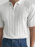 Geripptes Herren-Golfpoloshirt mit Viertelreißverschluss SKUJ43181