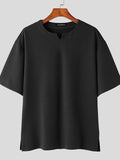 Mens Notch Y-Neck Drop Shoulder Loose T-Shirt SKUJ36507