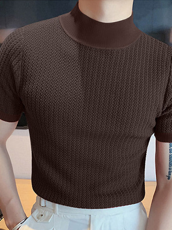 Mens Half-collar Solid Short Sleeve T-shirt SKUJ91192 – INCERUNMEN