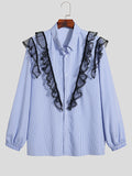 Mens Lace Steampunk Patchwork Striped Print Shirt SKUJ91194