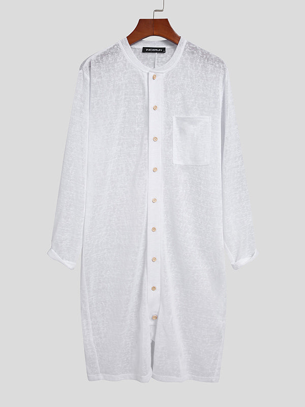 Men's Button Solid Color Long-sleeved Jumpsuit SKUI06654