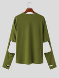 Mens Solid Cutout Long Sleeve Casual T-shirt SKUJ97675