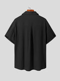 Mens Textured Stripe Camp Collar Pocket Shirt SKUJ42120