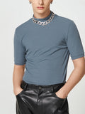 Mens Solid Short Sleeve Half-collar Knit T-shirt SKUJ90756