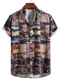 Mens Ethnic Print Cotton&Linen Lapel Shirt SKUJ99712