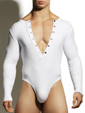 Mens Sexy Half Snap Button Long-Sleeve Bodysuit SKUJ41019