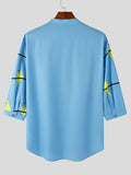 Mens Birds Print Stand Collar 3/4 Sleeve Shirt SKUJ98929