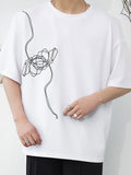 Mens Flower Embroidery Short Sleeve Casual T-shirt SKUK02620