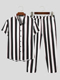 Mens Striped Short Sleeve Shirts Pants Set SKUI92816
