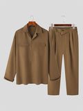 Mens Solid Flap Pocket Two Pieces Outfits SKUJ97695