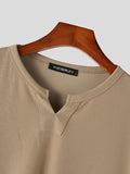 Mens Solid Notch Neck Long Sleeve T-shirt SKUJ95791
