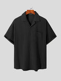 Mens Textured Stripe Camp Collar Pocket Shirt SKUJ42120