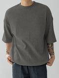Mens Waffle Solid Drawcord Hem T-Shirt SKUK00964