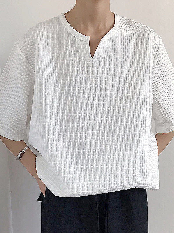 Mens V-neck Half-sleeve Solid Color T-Shirts SKUH76596 – INCERUNMEN