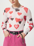 Mens Mesh Heart Print Long Sleeve Bodysuit SKUJ91187