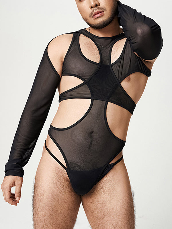 Mens Mesh See-through Triangle Jumpsuit SKUI87489