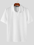 Mens Solid Short Sleeve Lapel Button Shirt SKUJ91656