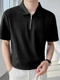 Mens Solid Short Sleeve Zip POLO Shirt SKUJ98695