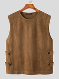 Mens Suede Solid Sleeveless Button Side Waistcoat SKUJ89825