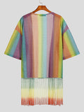 Mens Glitter Rainbow Stripe Printed Fringe Cardigan SKUJ33113