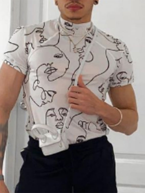 Mens Abstract Face Print Raglan Sleeve T-Shirt SKUK05970