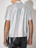 Mens Metallic Shiny Silver Glitter Holographic Shirt SKUJ37680