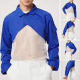 Mens Sexy Cutout Long Sleeve Crop Top Shirts SKUI95350