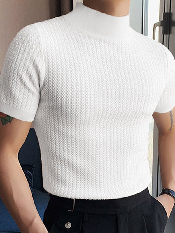 Mens Half-collar Solid Short Sleeve T-shirt SKUJ91192