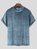 Mens Suede Striped Loose Short Sleeve T-shirt SKUI80891