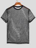 Mens Metallic Shimmer Sheer Mesh Striped T-Shirt  SKUJ32846