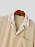 Mens Patchwork Revere Collar Short Sleeve Shirt SKUK00146