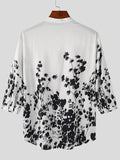 Mens Floral Print Stand Collar 3/4 Sleeve Shirt SKUJ99675