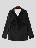 Mens Solid Bowknot Long Sleeve Cutout Lapel Shirt SKUJ50502