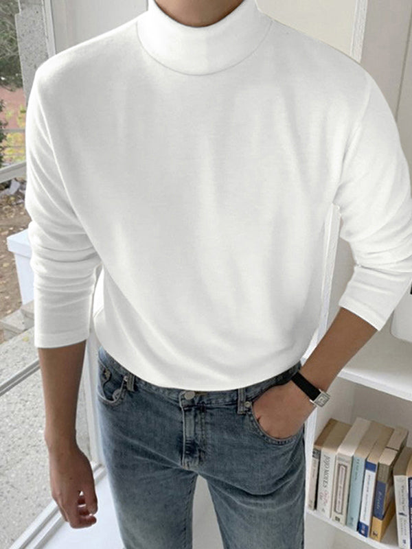 Mens Solid High Neck Long Sleeve Sweater SKUJ92143