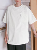 Mens Textured Patchwork Crew Neck Loose T-Shirt SKUK05294