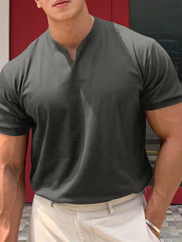 Mens V-Neck Casual Short Sleeve T-Shirt SKUI84263
