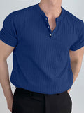 Mens Knitted Stripe Textured Stretchy Henley T-Shirt SKUJ48452