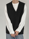 Mens V-neck Loose Knitted Sleeveless Sweater Vest SKUI62829