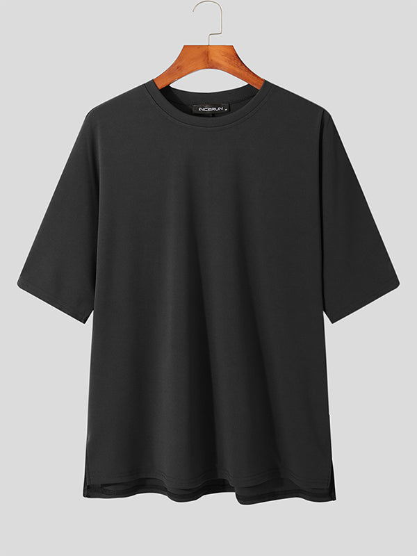 Mens High Low Asymmetrical Hem Solid T-Shirt SKUJ36505