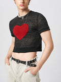 T-shirt court évidé patchwork cœur pour homme SKUJ96555