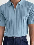 Geripptes Herren-Golfpoloshirt mit Viertelreißverschluss SKUJ43181