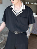 Mens Patchwork Revere Collar Short Sleeve Shirt SKUK00146