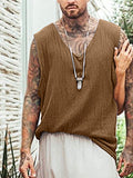 Mens Pleated V Neck Solid Tank Top SKUJ33108