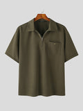 Mens Solid Quarter Zip Pocket Golf Shirt SKUK05946