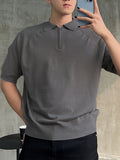 Mens Solid Short Sleeve Zip Front Shirt SKUJ99744