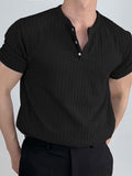 Mens Knitted Stripe Textured Stretchy Henley T-Shirt SKUJ48452