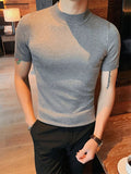 Mens Solid Half-collar Knit Short Sleeve T-shirt SKUK01072
