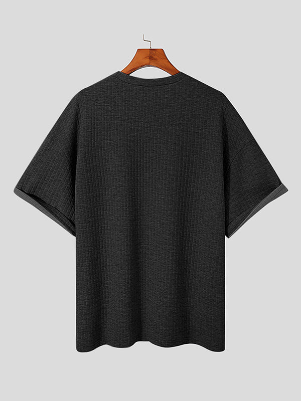 Mens Textured Waffle Stitch Loose T-Shirt SKUJ38929