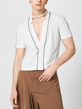 Mens Contrast V-neck Short Sleeve Cropped Shirt SKUJ96655